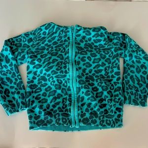 Irks Gymboree turquoise animal print zip up hoodie sweater. Size S (4-5)